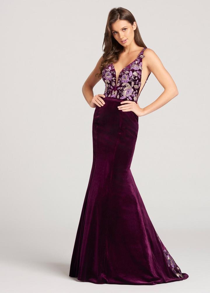 Ellie Wilde - Ew118119 Floral Deep V-neck Mermaid Dress
