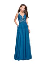 La Femme - 26082 Embellished Lace V-neck Chiffon A-line Gown