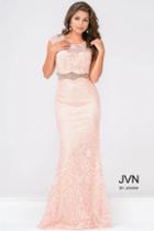 Jovani - Lace Cap Sleeve Fitted Prom Dress Jvn48712