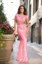 Jovani - Two-piece Floral Beaded Cap Sleeve Bateau Neck Sheath Dress 24241