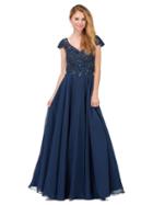 Dancing Queen - Embellished Cap Sleeve V-neck A-line Dress