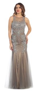 May Queen - Illusion Neckline Beaded Lace Applique Evening Gown Rq7284