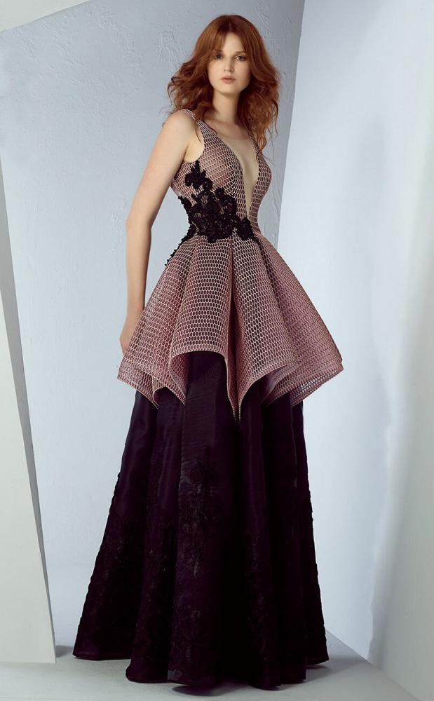 Mnm Couture - G0871 Peplum Illusion Scoop A-line Dress