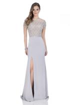Terani Couture - Short Sleeve Crepe Illusion Gown 1611m0608b