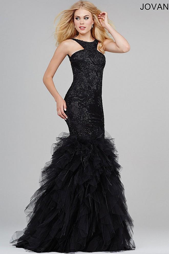 Jovani - Modified Halter Neck Tulle Mermaid Dress 35104