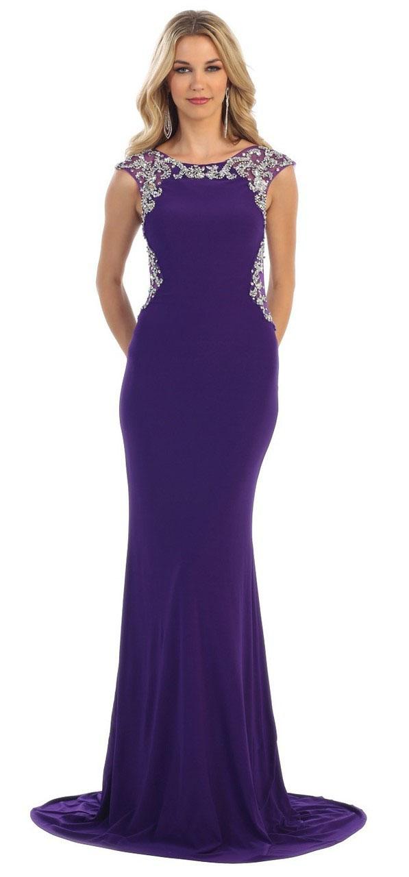 May Queen - Rq-7263 Jeweled Bateau Trumpet Dress