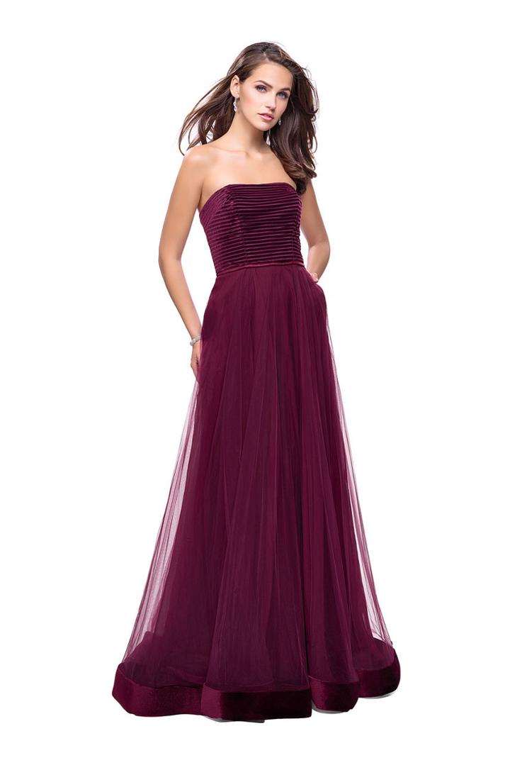 La Femme - 25408 Horizontal Striped Tulle A-line Dress