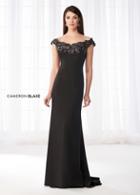 Cameron Blake - 218618 Metallic Lace Adorned Off Shoulder Long Gown