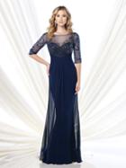Montage By Mon Cheri - Hand-beaded Illusion Long Gown In Navy 215919