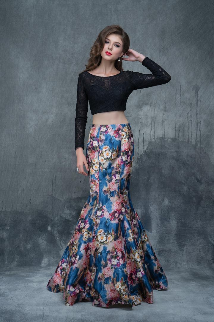 Nina Canacci - 2173 Two-piece Long Sleeve Contrast Evening Dress