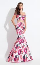 Rachel Allan - 6127 Floral Print Off-shoulder Mermaid Dress