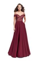 La Femme - 25479 Lace Off Shoulder Pleated Evening Dress