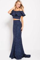 Jovani - 57258 Two-piece Ruffled Off-shoulder Gown