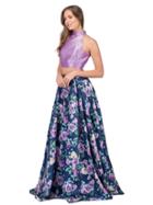 Dancing Queen - High Neck Two-piece Floral Print A-line Gown