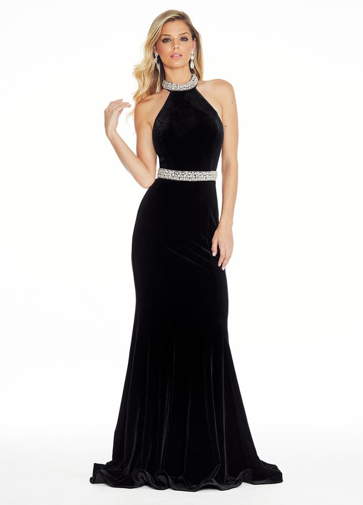 Ashley Lauren - 1302 Beaded Velvet Halter Prom Dress