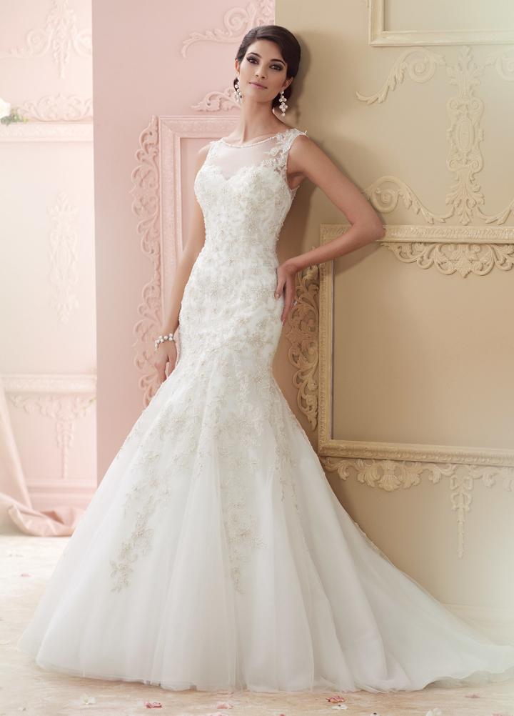 Martin Thornburg For Mon Cheri - 215275 Sheer Lace Trumpet Wedding Gown