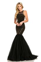 Johnathan Kayne - 8077 Sleeveless Studded Illusion Mermaid Gown