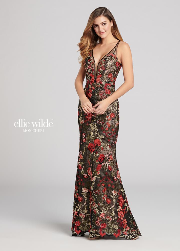 Ellie Wilde - Ew21807 Multi-colored Deep V-neck Trumpet Dress