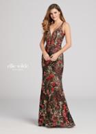 Ellie Wilde - Ew21807 Multi-colored Deep V-neck Trumpet Dress