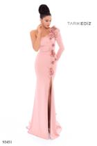 Tarik Ediz - 93451 Rose Applique Single Long Sleeve Sheath Dress