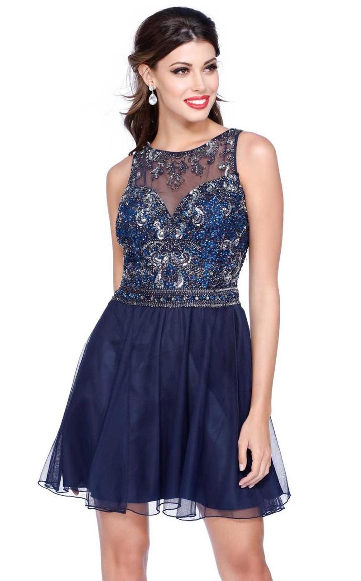 Shail K - Sheer And Sparling Brocade Cocktail Dress 1053