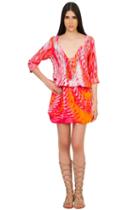 Caffe Swimwear - Embellished Plunge Neck Dress In Fuchsia
