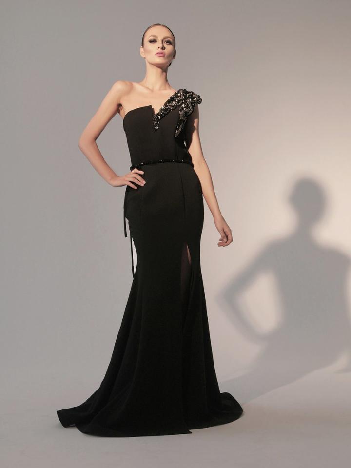 Nicole Bakti - 6785 Sequined Asymmetric Trumpet Dress