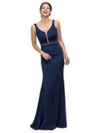 Dancing Queen - Smart Floor Length V-neck Embellished Waist Prom Dress 9608