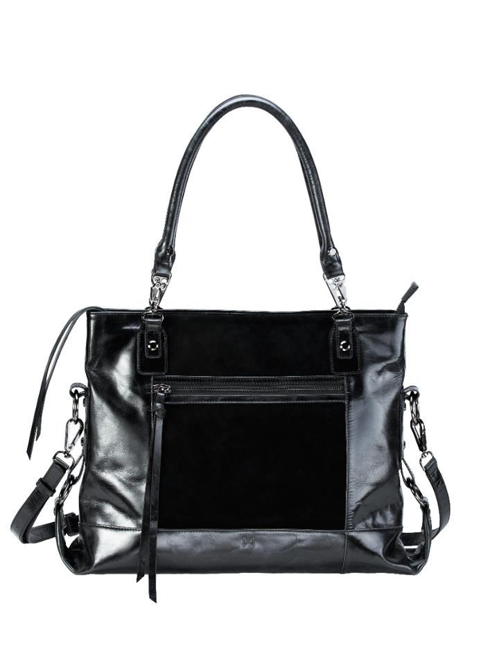 Mofe Handbags - Eunoia Dual-textured Shoulder Bag Black/gunmetal / Genuine Leather