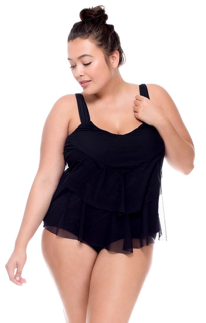 Curve Swimwear - Ava Tiered Tankini Top 399dd/eblck