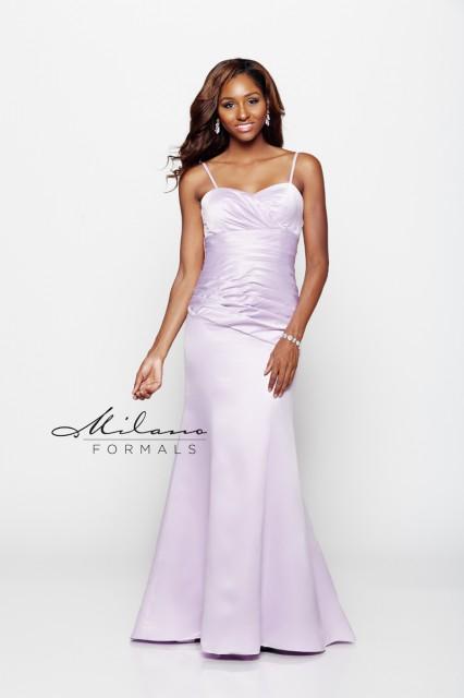 Milano Formals - Spaghetti Straps Ruched Glossy Satin Long Dress E1013