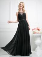 Cinderella Divine - Illusion Bateau Gathered Chiffon A-line Dress