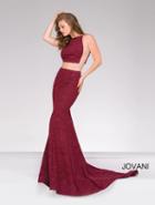 Jovani - Two-piece Halter Neck Jersey Mermaid Dress 45931