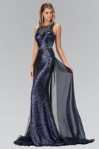 Elizabeth K - Sequined Illusion Jewel Neck A-line Gown Gl1400