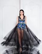 Terani Couture - 1812e6282 Sleeveless Floral Bodysuit Gown