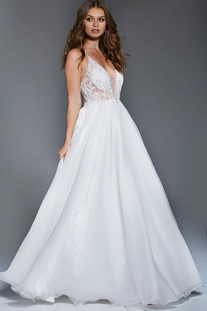 Jovani - 61353 Beaded Lace Deep V-neck Ballgown