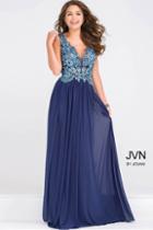 Jovani - Embroidery Bodice Plunging Neckline Dress Jvn47781
