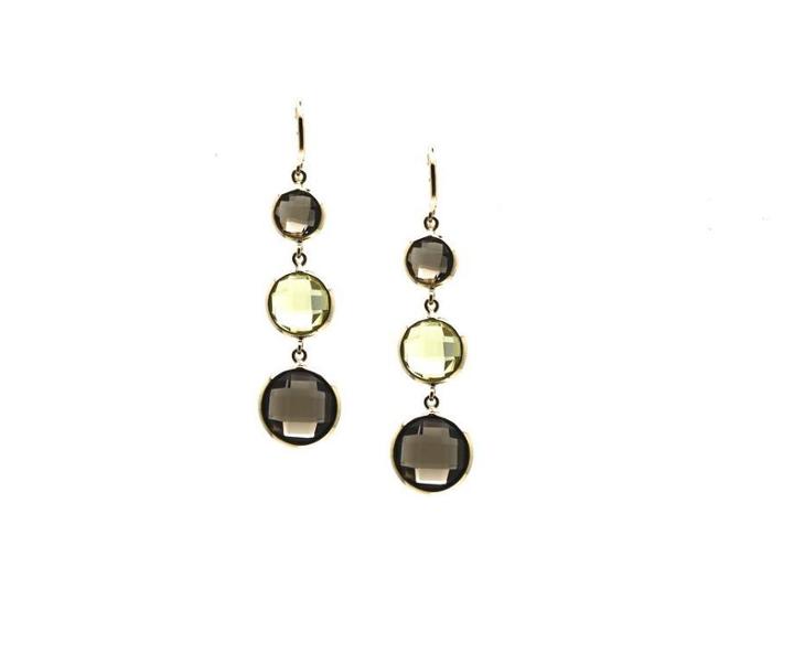 Tresor Collection - Smoky Quartz & Lemon Quartz Triple Dangle Earrings In 18k Yellow Gold