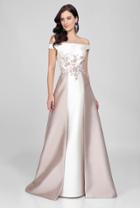 Terani Couture - Sophisticated Floral Embroidered Off The Shoulder A-line Gown 1721m4702