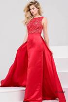 Jovani - Sequined Lace Bateau Sheath With A Skirt Panel 32372