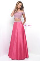 Blush - Two-piece Bejeweled Satin A-line Dress 11211