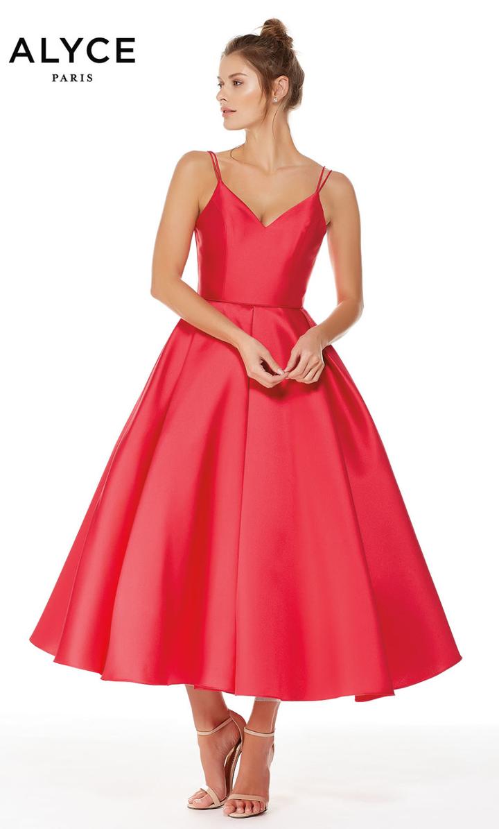 Alyce Paris - 3770 V-neck Mikado Tea Length A-line Dress