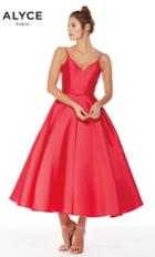 Alyce Paris - 3770 V-neck Mikado Tea Length A-line Dress