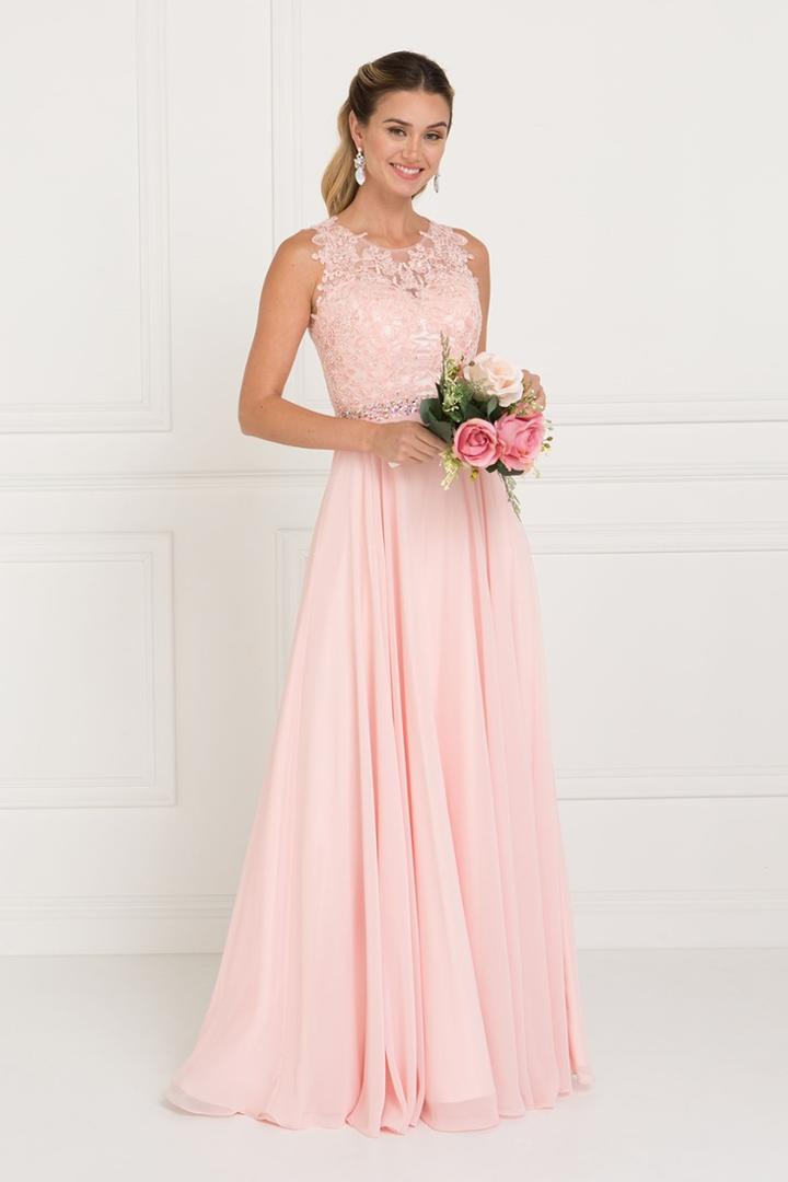 Elizabeth K - Gl2417 Illusion Jewel Embellished Lace A-line Gown
