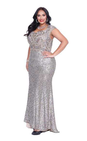 Kurves By Kimi - Full-length Sequin Embellished Empire Evening Dress 71184