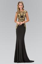 Elizabeth K - Bateau Neckline With Gold Applique Embellishment Gown Gl1417