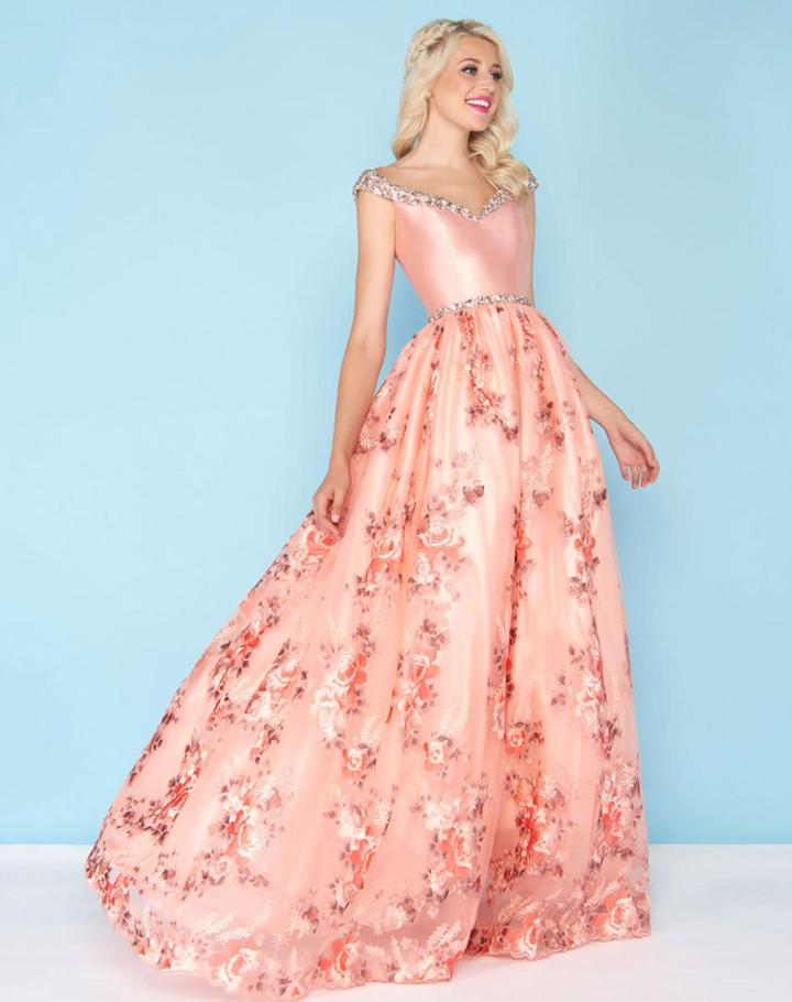 Mac Duggal - 66329h Crystal Collared Floral Embroidered A-line Gown