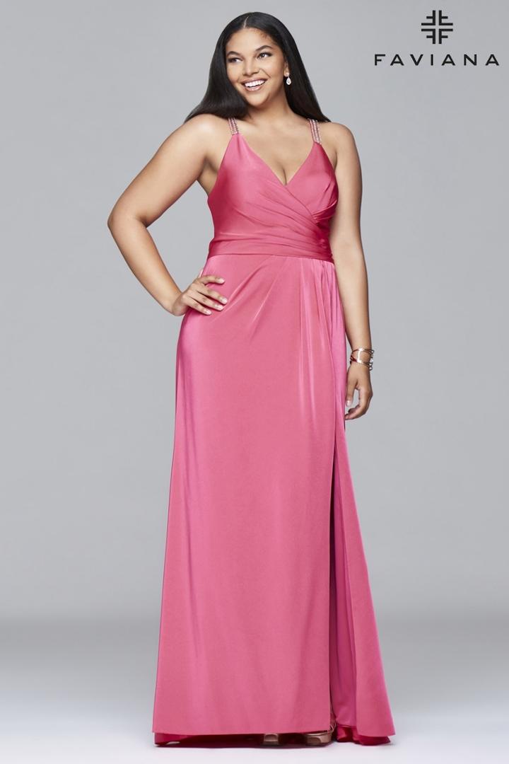 Faviana - 9414 Faile Satin V-neck Evening Dress With Draped Front