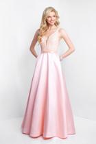 Blush - 5681 Pearl And Stone Embellished Plunging Gown