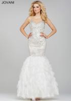 Jovani - 32079 Floral Fitted Feathered Mermaid Gown